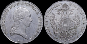 AUSTRIA: 1 Thaler (1815 A) in silver (0,833). Laureate head of Franz II facing right on obverse. Crowned imperial double-headed eagle on reverse. (KM ...