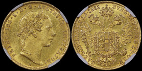 AUSTRIA: 1 Ducat (1855 A) in gold (0,986). Laureate head of Franz Joseph I facing right on obverse. Crowned imperial double-headed eagle on reverse. I...