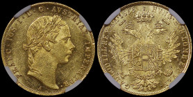 AUSTRIA: 1 Ducat (1856 A) in gold (0,986). Laureate head of Franz Joseph I facing right on obverse. Crowned imperial double-headed eagle on reverse. I...