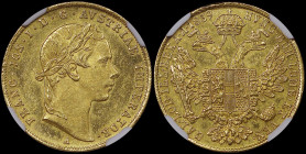 AUSTRIA: 1 Ducat (1859 A) in gold (0,986). Laureate head of Franz Joseph I facing right on obverse. Crowned imperial double-headed eagle on reverse. I...