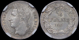 BELGIUM: 1/4 Franc (1834) in silver (0,900). Head of Leopold I facing left on obverse. Denomination within wreath on reverse. Inside slab by NGC "MS 6...