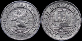 BELGIUM: 10 Centimes (1898) in copper-nickel. Denomination above star, within circle, legend in Dutch on obverse. Rampant lion facing left within circ...