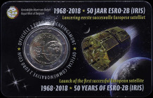 BELGIUM: 2 Euro (2018) in bi-metal commemorating the 50th Anniversary of launched satellite ESRO-2B. ESRO-2B on obverse. Relief map of Europe on rever...