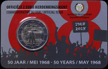 BELGIUM: 2 Euro (2018) in bi-metal commemorating the 50th Anniversary of May 1968 Events in Belgium. Students demonstrate on obverse. Relief map of Eu...