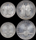 BULGARIA: Set of 2 coins in silver (0,900) composed of 2 Leva (ND 1963) & 5 Leva (ND 1963) commemorating the 1100th anniversary of the Slavic Alphabet...