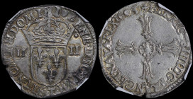 FRANCE: 1/4 Ecu (1603 T) in silver (0,917). Cross with lis on obverse. Crowned coat of arms of France divides value on reverse. Mint: Nantes. Inside s...
