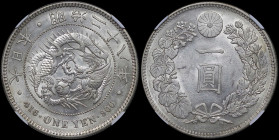 JAPAN: 1 Yen (M28 / 1895) in silver (0,900). Dragon within beaded circle, legends above written and value below on obverse. Value within wreath and ch...