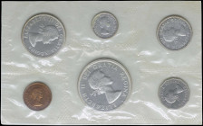 CANADA: Official set (1961) of 6 coins composed of 1 Cent, 5 Cents, 10 Cents, 25 Cents, 50 Cents & 1 Dollar. (KM PL12). Proof-like.