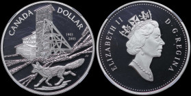 CANADA: 1 Dollar (2003) in silver (0,999) commemorating the Cobalt Mining Centennial. Portrait of Queen Elizabeth II facing right on obverse. Mine tow...