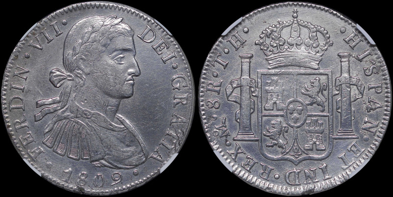 MEXICO: 8 Reales (1809Mo TH) in silver (0,896). Armored laureate bust of Ferdina...