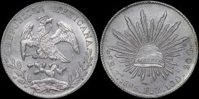 MEXICO / FIRST REPUBLIC (ZACATECAS): 8 Reales (1895Zs FZ) in silver (0,903). Facing eagle with snake in beak on obverse. Radiant cap on reverse. Clean...