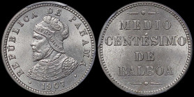 PANAMA: 1/2 Centesimo (1907) in copper-nickel. Bust of Balboa facing left on obverse. Written value on reverse. Inside slab by PCGS "MS 64". Cert numb...