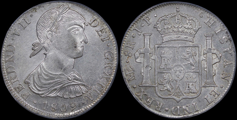 PERU: 8 Reales (1809LIMAE JP) in silver (0,896). Smaller bust of Ferdinand VII f...