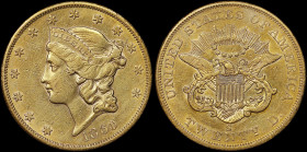 USA: 20 Dollars (1860 S) in gold (0,900). Head of Liberty facing left on obverse. Heraldic eagle with union shield holding 3 arrows and olive branch, ...