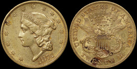 USA: 20 Dollars (1874 S) in gold (0,900). Head of Liberty facing left on obverse. Heraldic eagle with union shield holding 3 arrows and olive branch o...