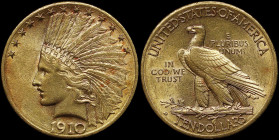 USA: 10 Dollars (1910 D) in gold (0,900). Indian head facing left on obverse. American eagle with motto "IN GOD WE TRUST" at left on reverse. Designed...