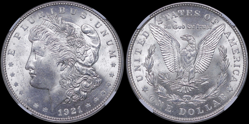 USA: 1 Dollar (1921) in silver (0,900). Head of Liberty facing left and legend "...