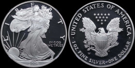 USA: 1 Dollar (2006 W) in silver (0,999) of American Eagle silver bullion coins. Liberty walking left on obverse. Eagle with shield on reverse. Inside...
