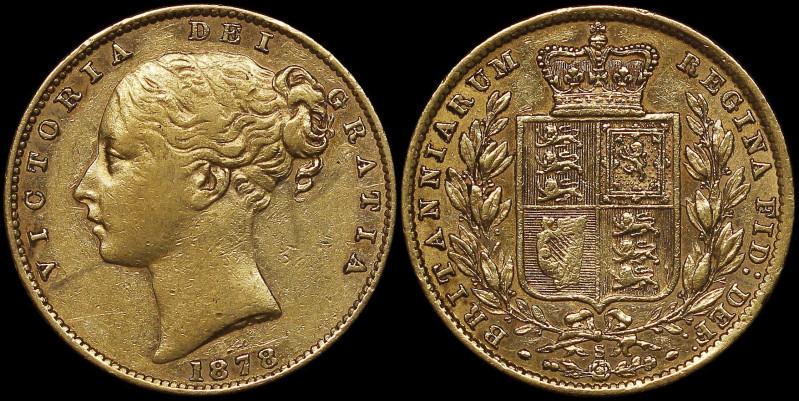 AUSTRALIA: 1 Sovereign (1878 S) in gold (0,917). Young head of Queen Victoria fa...