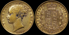 AUSTRALIA: 1 Sovereign (1886 S) in gold (0,917). Young head of Queen Victoria facing left on obverse. Crowned shield and mint mark "S" below on revers...