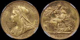 AUSTRALIA: 1 Sovereign (1897 M) in gold (0,917). Older veiled bust of Queen Victoria facing left on obverse. St George slaying the dragon on reverse. ...