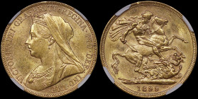 AUSTRALIA: 1 Sovereign (1899 M) in gold (0,917). Older veiled bust of Queen Victoria facing left on obverse. St George slaying the dragon on reverse. ...