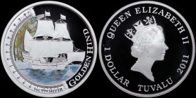TUVALU: 1 Dollar (2011 P) in silver (0,999) commemorating the Ships that changed the World. Crowned head of Queen Elizabeth II facing right on obverse...