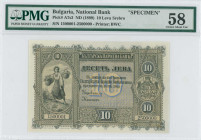 BULGARIA: Specimen of 10 Leva Srebro (ND 1899) in black on blue and ochre unpt. Farm girl carrying roses at left and arms at right on face. Range S/N:...