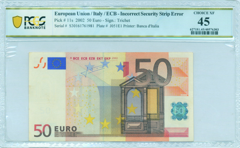 EUROPEAN UNION / ITALY: 50 Euro (2002) in orange and multicolor. Gate in renaiss...