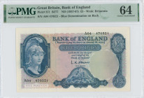 GREAT BRITAIN: 5 Pounds (ND 1957-1961) in blue and multicolor. Helmeted Britannia at left, St George and dragon at bottom center on face. S/N: "A04 47...