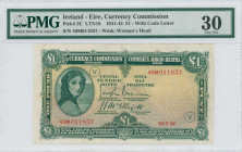 IRELAND REPUBLIC: 1 Pound (28.5.1942) in green on orange and purple unpt. Face portait (head only) of Lady Hazel Lavery at left on face. S/N: "49M 011...