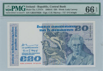 IRELAND / REPUBLIC: 20 Pounds (7.1.1980) in blue on multicolor unpt. William Butler Yeats at right on face. S/N: "GBE 678826". WMK: Lady Lavery. Signa...