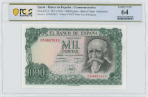 SPAIN: 1000 Pesetas (ND 1974 / old date 17.9.1971) in green and black on multicolor unpt commemorating the Centennial of the Banco de Espana becoming ...