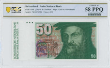 SWITZERLAND: 50 Franken (1978) in green and multicolor. Konrad Gessner at right on face. S/N: "78C 0171721". WMK: Konrad Gessner. Signaturs by Galli &...