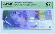 SWITZERLAND: 1000 Franken (2006) in purple and violet on multicolor unpt. Jacob Burckhardt (art historian) at upper left and bottom on face (vertical ...