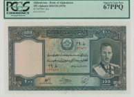 AFGHANISTAN: 100 Afghanis [SH1318 (1939)] in dark green on multicolor unpt. Portrait of King Muhammad Zahir (first portrait) at left on face. S/N: "43...