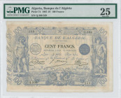 ALGERIA: 100 Francs (15.1.1919) in blue. Boy standing with ornamented rudder and hammer at left, boy standing with shovel and sickle at right and head...