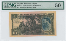 ANGOLA: 10 Angolares [Law 14.8.1946 (ND 1.6.1947)] in dark blue and dark brown. Portrait of Padre A Barroso at right on face. S/N: "8CI 200198". Print...