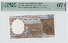 CENTRAL AFRICAN STATES / GABON: 500 Francs (1994) in dark brown and gray on multicolor unpt. Shepherd at right, zebus at at center and map of Central ...