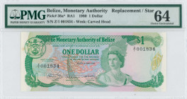 BELIZE: Replacement of 1 Dollar (1.6.1980) in green on multicolor unpt. Queen Elizabeth II at center-right and underwater scene with reef and fish in ...