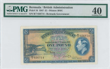 BERMUDA: 1 Pound (17.2.1947) in blue on multicolor unpt. Portrait of King George VI at right on face. S/N: "B/7 856714". Printed by BWC. Inside holder...