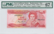 EAST CARIBBEAN STATES / ANTIGUA: 1 Dollar (ND 1985-88) in red on multicolor unpt. Windsurfer at left, map at right and Queen Elizabeth II at center ri...