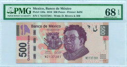 MEXICO: 500 Pesos (8.3.2010) in brown on tan unpt. Diego rivera at center on face. S/N: "N 2137281". Series C. WMK: Diego Rivera & value "500". Printe...