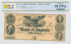 USA: Remainder of 50 Dollars (18__) (1850s) by the Bank of Augusta (Georgia) in black. Uniface. Portraits at left and right and american eagle at uppe...