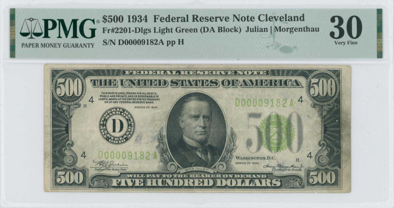 USA: 500 Dollars (1934) with light green seal (DA block). William McKinley at ce...