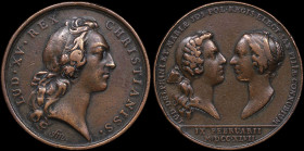 FRANCE: Bronze commeorative medal for the second Marriage of Louis Ferdinand Dauphin with Marie-Josephe of Saxony (1747). Bust of Louis XV facing righ...