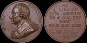 FRANCE: Bronze commemorative medal (1821) for Jacques-Etienne Montgolfier (1745-1799) by Caque. Montgolfier facing left on obverse. Legend in eight li...