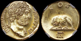 ROMANIA: Medal in gold (0,999) commemorating the Dacia Romanization 1900th Anniversary (2006). Portrait of Laure facing right and inscription "Hadrian...