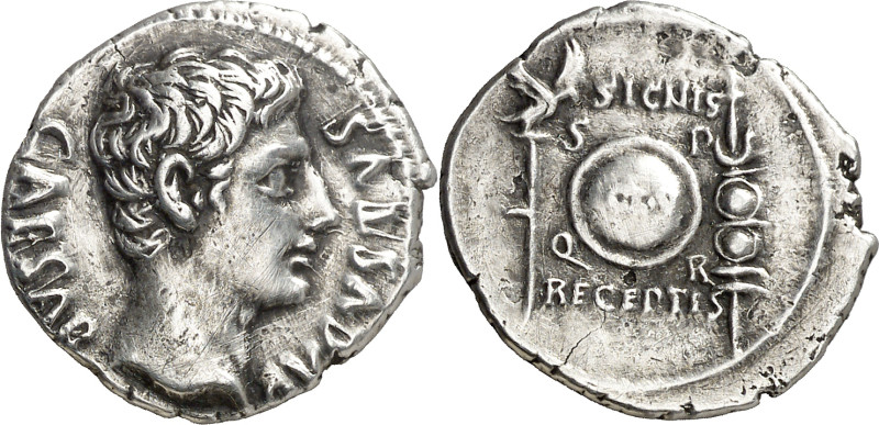 (19 a.C.). Octavio Augusto. Denario. (Spink 1633) (S. 265) (RIC. 86a). 3,67 g. M...