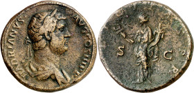 (134-138 d.C.). Adriano. Sestercio. (Spink falta) (Co. 644 var) (RIC. 757 var). 26,47 g. MBC.
